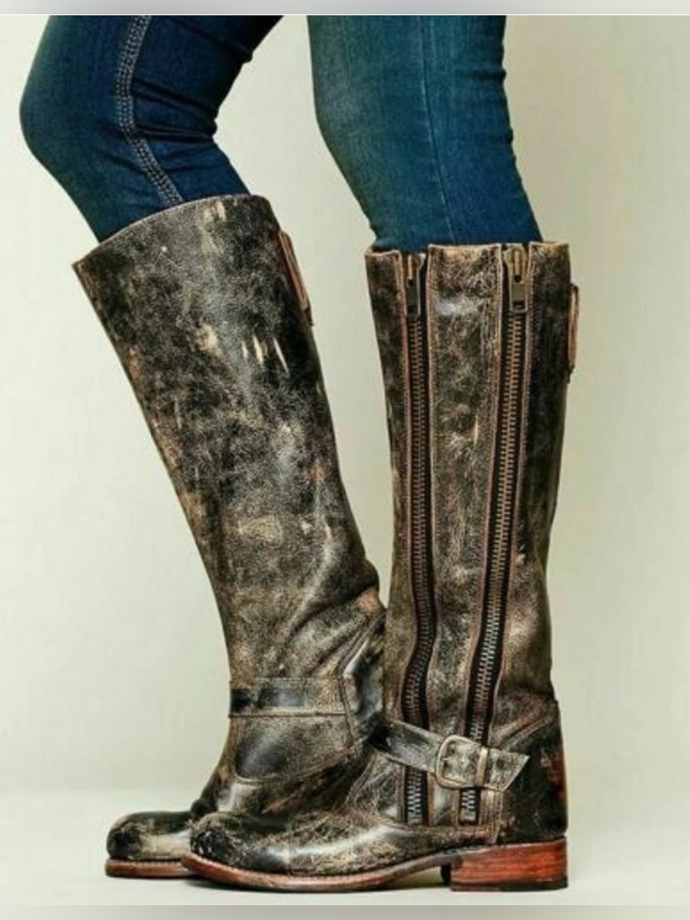 Bed Stu Lux Tango Cobbler Series Distressed Leather Tall Moto Boots Size 8